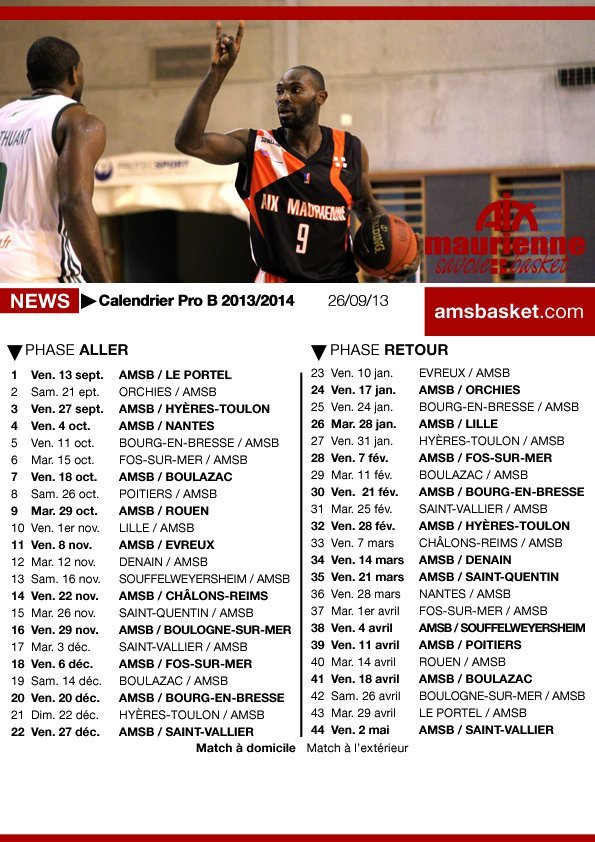 calendrier match aix maurienne basket